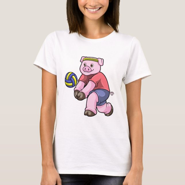 T-shirt Cochon de sport avec volleyball (Devant)