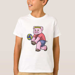 T-shirt Cochon de sport avec volleyball