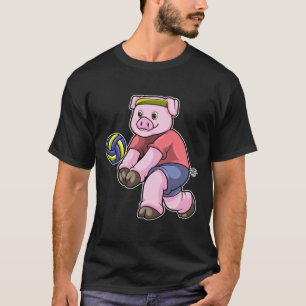 T-shirt Cochon de sport avec volleyball