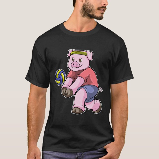 T-shirt Cochon de sport avec volleyball (Devant)