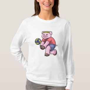 T-shirt Cochon de sport avec volleyball