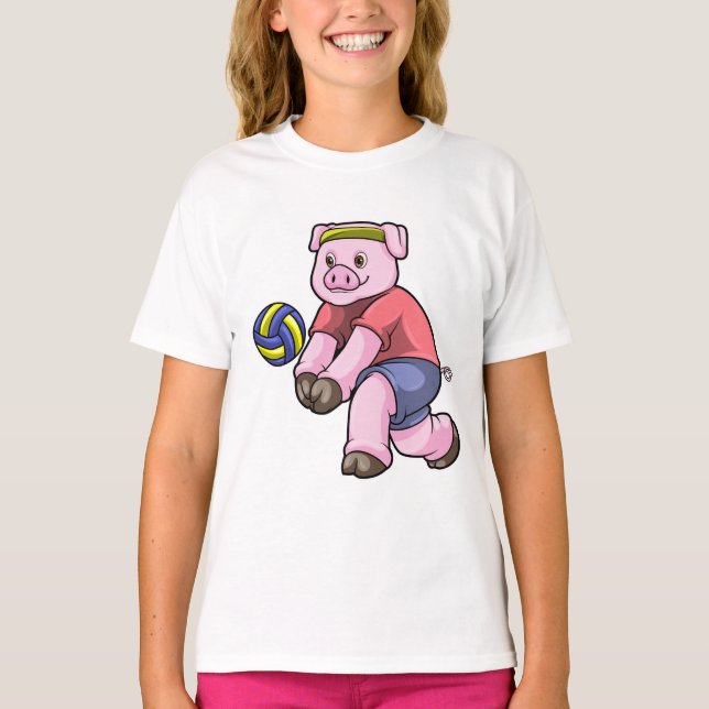 T-shirt Cochon de sport avec volleyball (Devant)