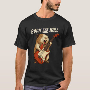 T-shirt Cochon d'Inde Jouant de la Guitare Rock and Roll A
