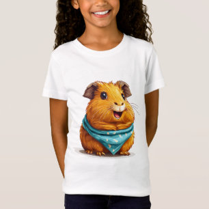 T-Shirt Cochon d'Inde Orange Joyeux Avec Bandana Bleu