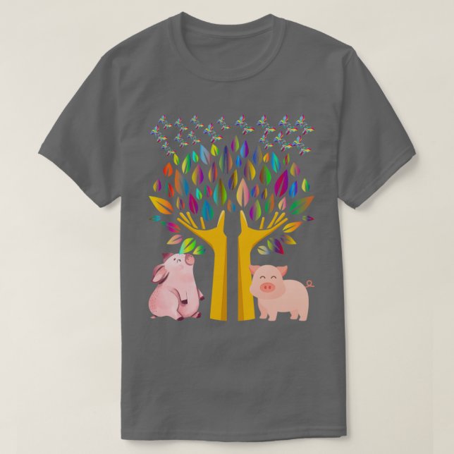 T-shirt Cochon en dessous de l'arbre peppa (Design devant)
