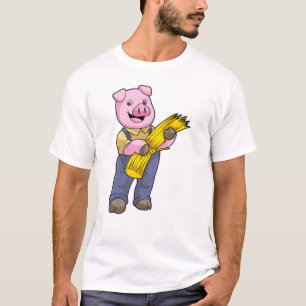 T-shirt Cochon en fermier avec paille