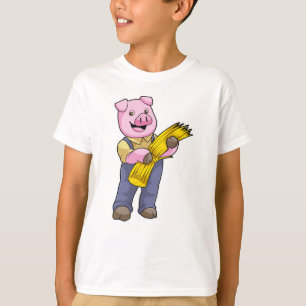 T-shirt Cochon en fermier avec paille