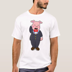 T-shirt Cochon en forme de chambre avec costume et Cravate