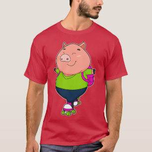 T-shirt Cochon en patin à roulettes en ligne
