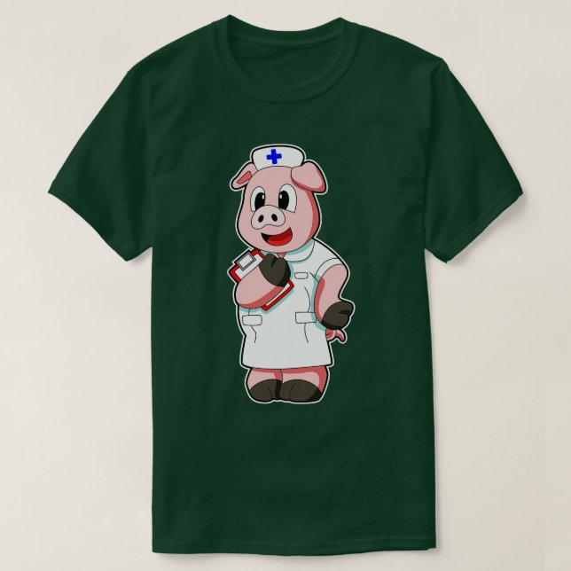 T-shirt Cochon en tant qu'infirmière avec fumée (Design devant)