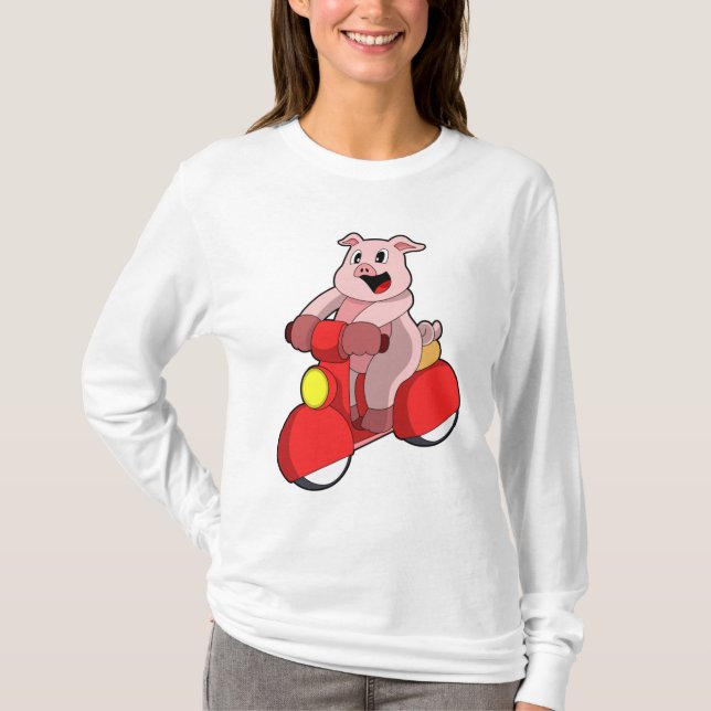 T-shirt Cochon en vélo avec Scooter (Devant)