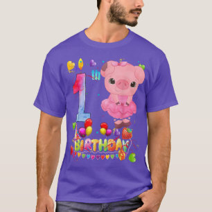 T-shirt Cochon Enfants 1 an Vieux porc Anniversaire Fille