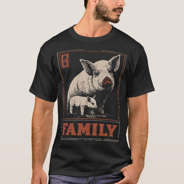 T-shirt Cochon et cochon - Mère douce et bébé amour animal (Devant)