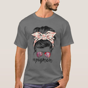 T-shirt Cochon Maman Cheveux Messeux À Bun Bandana Cochon 