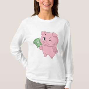 T-shirt Cochon Rose Tenant de l'Argent en Espèces et Faisa