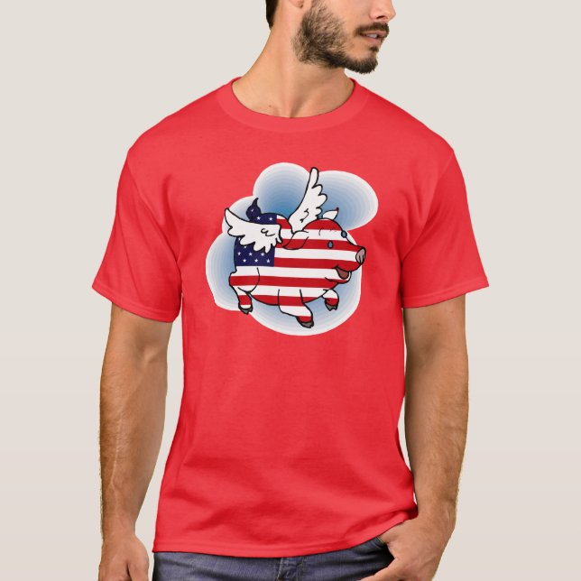 T-shirt Cochon(s) volant(s) patriotique(s) - 4 juillet - 4 (Devant)