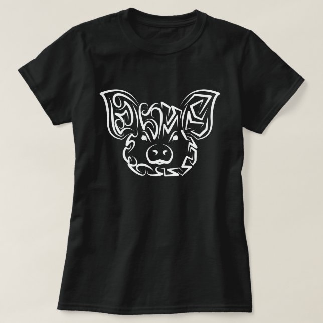 T-shirt Cochon tribal noir et blanc (Design devant)