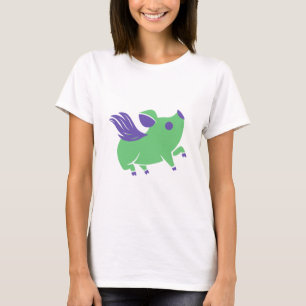 T-shirt Cochon vert avec ailes violettes