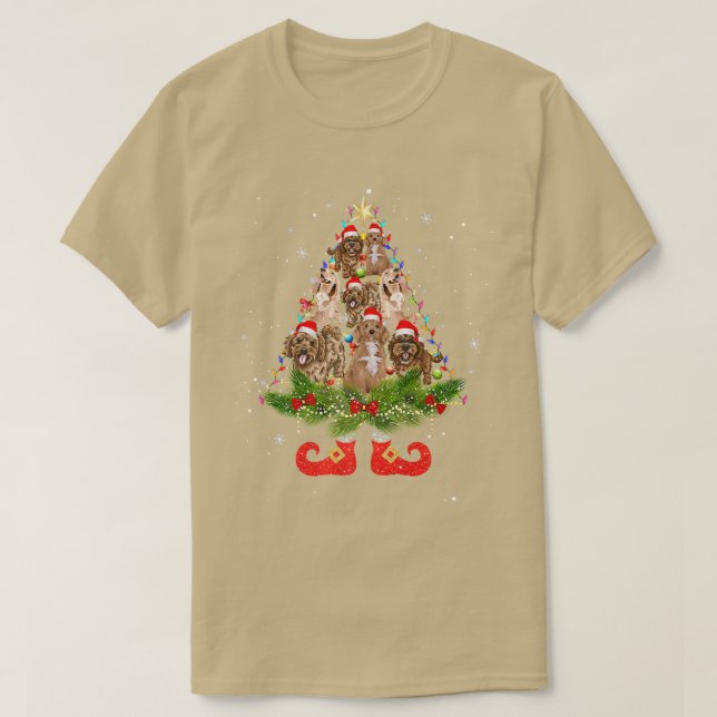T-shirt Cockapoo Christmas Tree Lights mignon Chien de Noë (Design devant)
