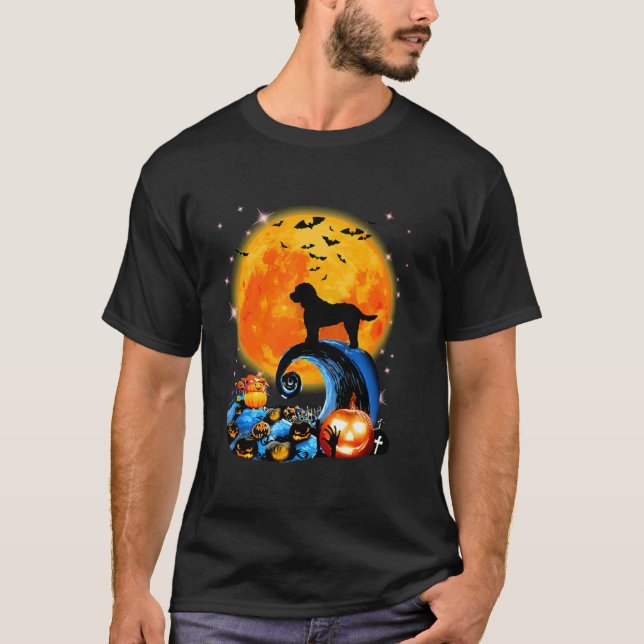 T-shirt Cockapou Et Lune Jaune Halloween Drôle Amusant Chi (Devant)