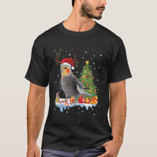 T-shirt Cockatiel Bird Père Noël Lumières des arbres de No