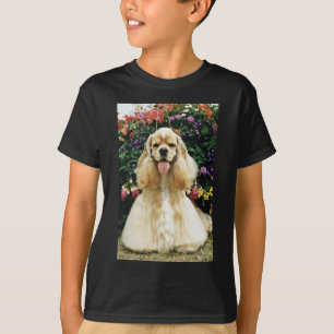 T-shirt Cocker américain rouge, fleurs de champion