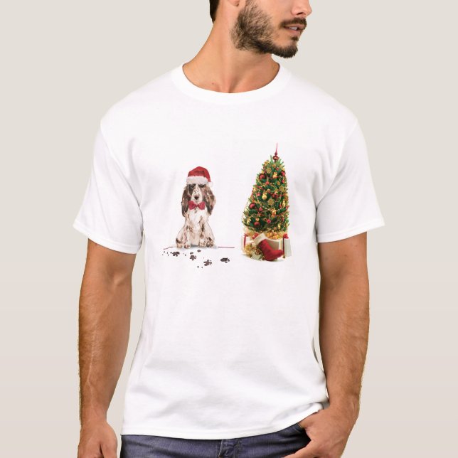 T-shirt Cocker Brown Spaniel drôle Chien de Noël avec arbr (Devant)