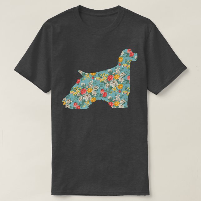 T-shirt Cocker Spaniel Flower Silhouette Floral Dog  (Design devant)