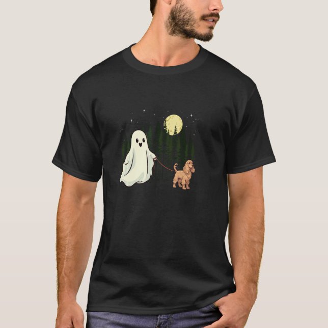 T-shirt Cocker Spaniel Walking Ghost Halloween Funny Kids (Devant)
