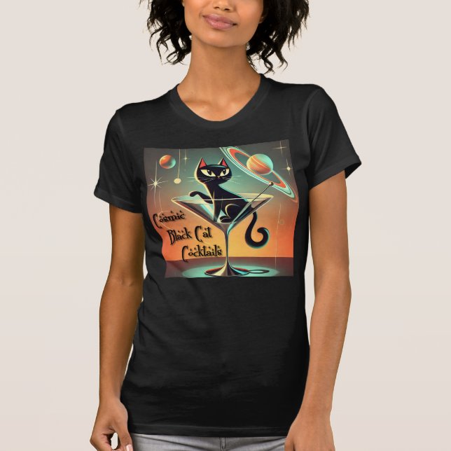 T-shirt Cocktails de chat noir cosmique futuriste atomique (Devant)