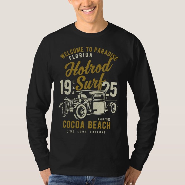 T-shirt Cocoa Beach Florida Retro Hotrod Surf Distressed   (Devant)