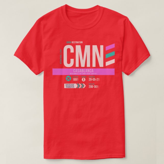 T-shirt Code aéroport de Casablanca CMN Étiquette de bagag (Design devant)