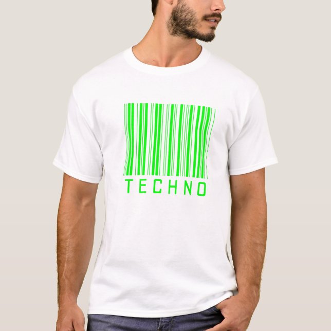 T-shirt code barres de musique de techno (Devant)