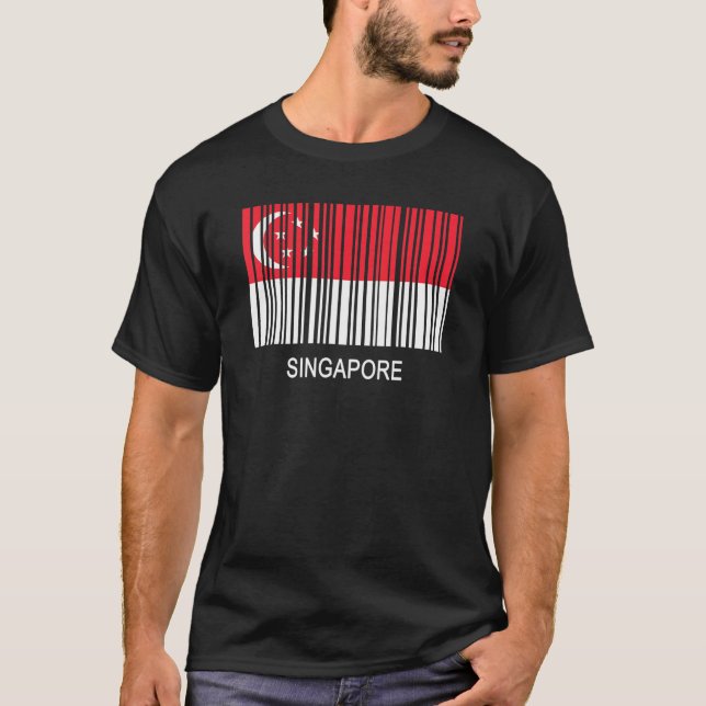 T-shirt Code-barres du drapeau de Singapour (Devant)