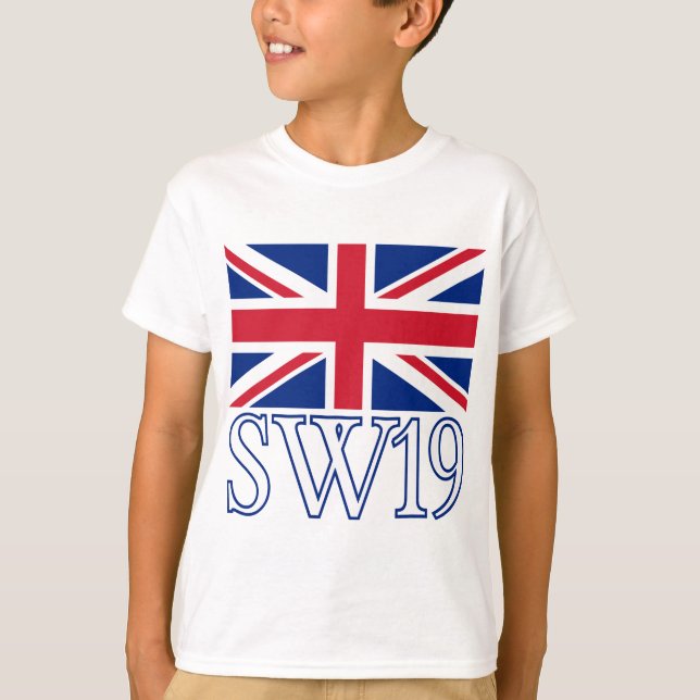 T-shirt Code postal SW19 de Londres avec Union Jack (Devant)