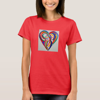 T-shirt Coeur abstrait d'arc-en-ciel d'aquarelle