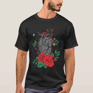 T-shirt Cœur Anatomique Et Fleurs  Hommes Femmes Cardiolog