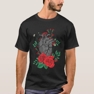 T-shirt Coeur anatomique Et Fleurs Hommes Femmes Cardiolog
