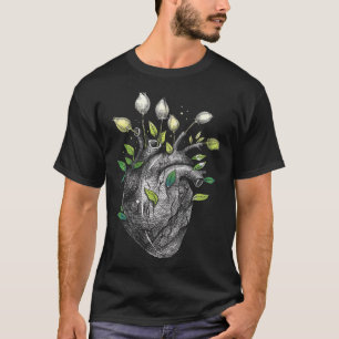 T-shirt Coeur anatomique Et Fleurs Hommes Femmes Cardiolog