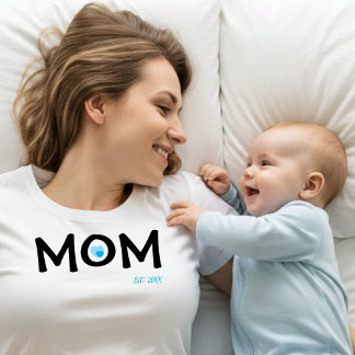 T-shirt Cœur Bleu Double Niché Établie par Maman