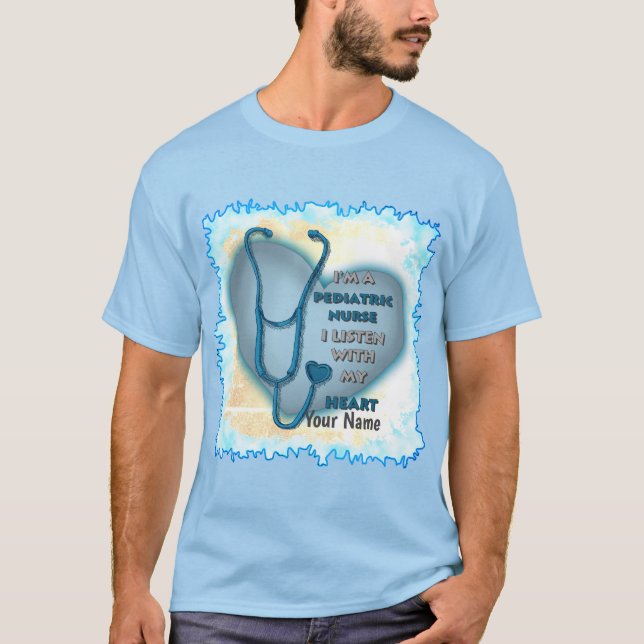 T-shirt Coeur bleu Infirmière pédiatrique (Devant)