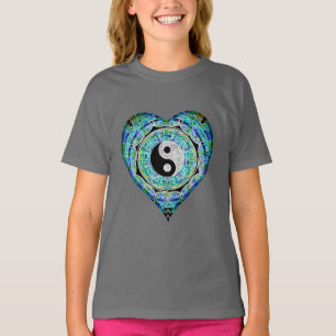 T-shirt Coeur bleu vert Yin Yang