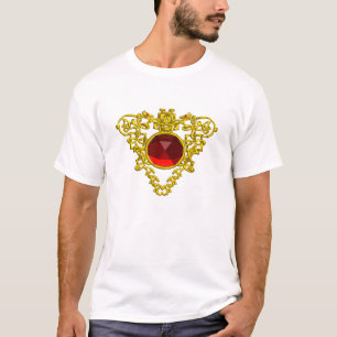 T-SHIRT COEUR CELTIQUE EN OR BIJOU ,NOEUDS,RUBIS ROUGE PIE