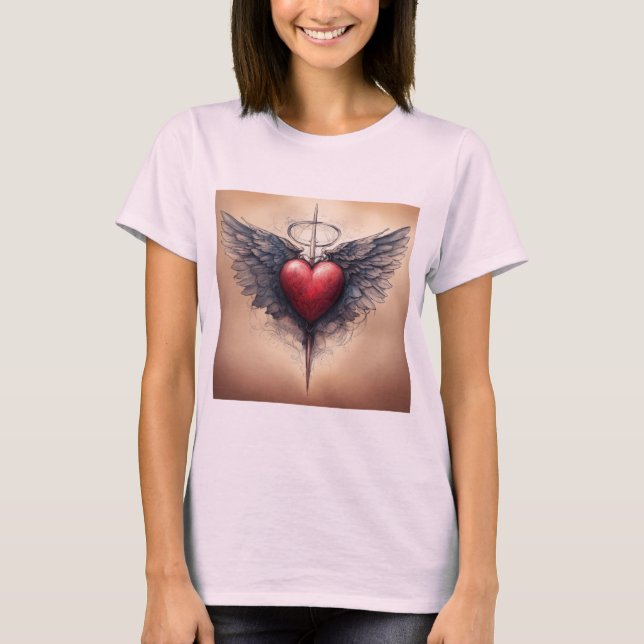 T-Shirt Coeur Cupide Inspiré Du Tatouage Classique (Devant)