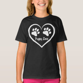 T-shirt Coeur d'amour chiot avec des empreintes de pattes 