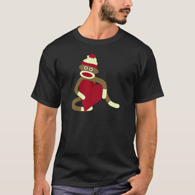 T-shirt Coeur d'amour de singe de chaussette (Devant)