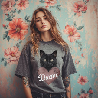 T-Shirt Cœur de Chat Noir Personnalisé – Nom Perso