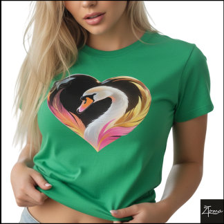 T-shirt Cœur de Cygne Blanc Cadre Néon Pop Art