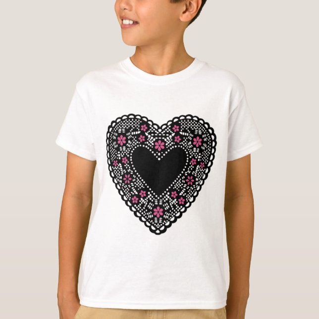 T-shirt Coeur de dentelle noir et rose (Devant)