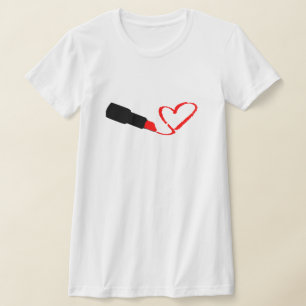 T-SHIRT COEUR DE DESSIN DE ROUGE À LÈVRES. PERSONNALISABLE